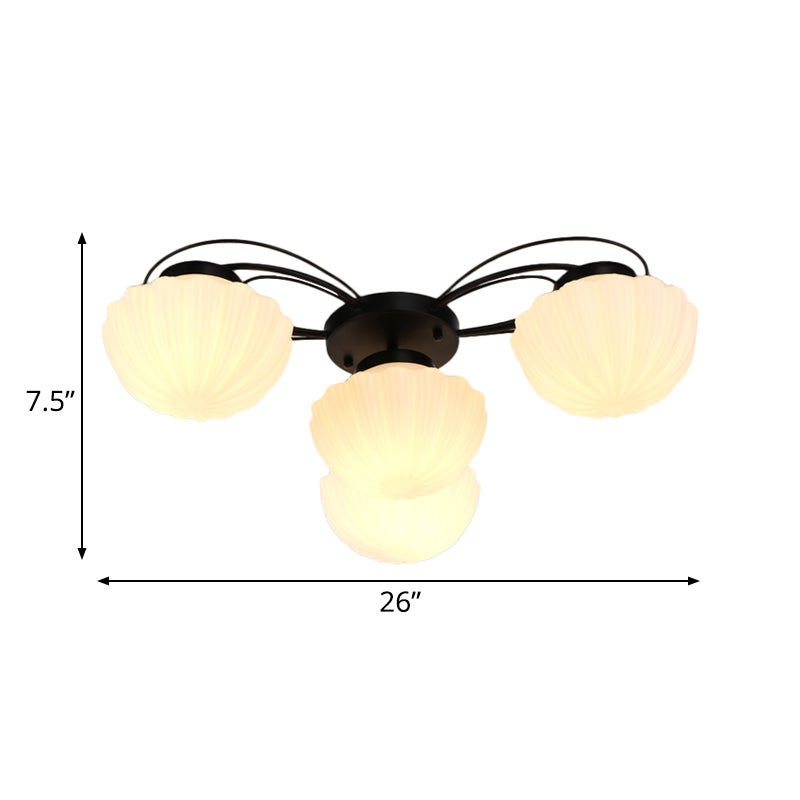 Black 3/4/6 Lights Ceiling Lighting Classic White Glass Bowl Semi Flush Light for Corridor Clearhalo 'Ceiling Lights' 'Close To Ceiling Lights' 'Close to ceiling' 'Flush mount' Lighting' 229361