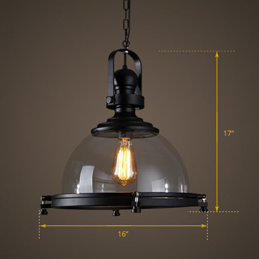 Dome Thickened Glass Hanging Light Simplicity 1��Bulb Restaurant Pendant Light Fixture in Black Black Clearhalo 'Ceiling Lights' 'Glass shade' 'Glass' 'Industrial Pendants' 'Industrial' 'Middle Century Pendants' 'Pendant Lights' 'Pendants' 'Tiffany' Lighting' 2293619