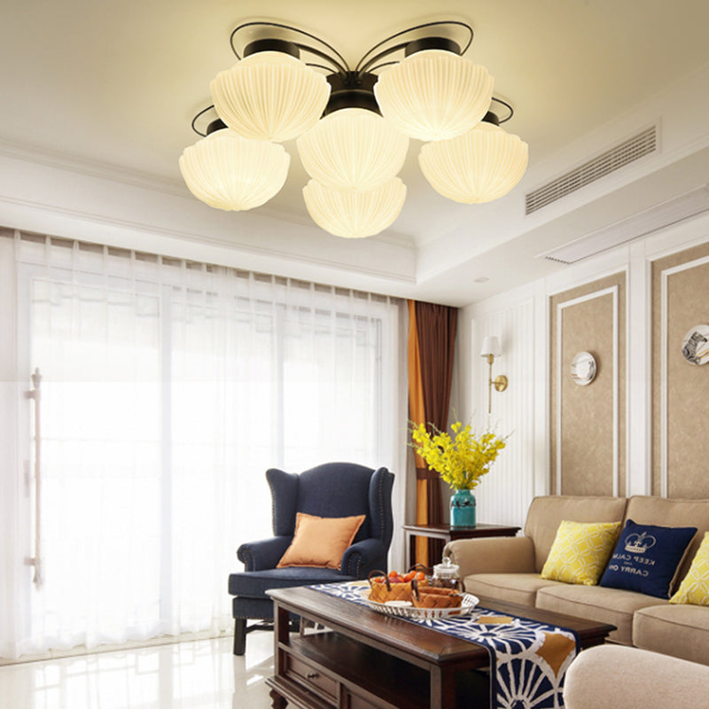 Black 3/4/6 Lights Ceiling Lighting Classic White Glass Bowl Semi Flush Light for Corridor 6 White Clearhalo 'Ceiling Lights' 'Close To Ceiling Lights' 'Close to ceiling' 'Flush mount' Lighting' 229362