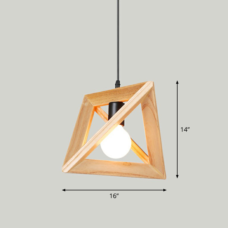 Wooden Geometric Cage Pendant Lamp Novelty Minimalist Single Ceiling Light Fixture for Restaurant Wood B Clearhalo 'Ceiling Lights' 'Modern Pendants' 'Modern' 'Pendant Lights' 'Pendants' Lighting' 2293637
