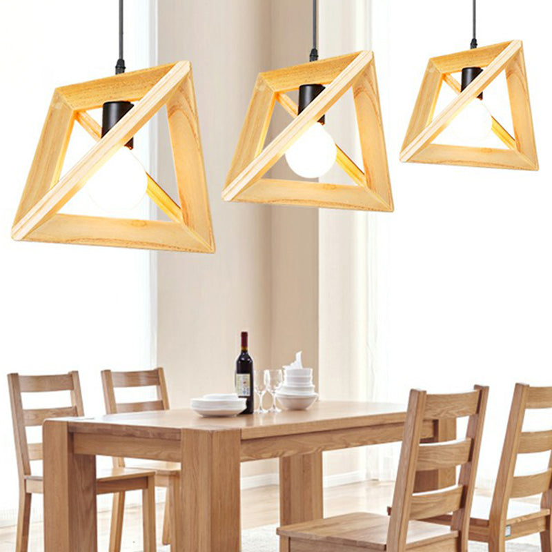 Wooden Geometric Cage Pendant Lamp Novelty Minimalist Single Ceiling Light Fixture for Restaurant Clearhalo 'Ceiling Lights' 'Modern Pendants' 'Modern' 'Pendant Lights' 'Pendants' Lighting' 2293638