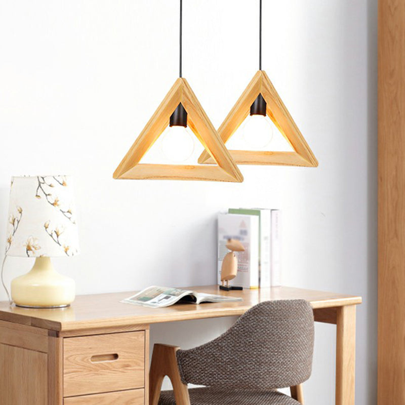 Wooden Geometric Cage Pendant Lamp Novelty Minimalist Single Ceiling Light Fixture for Restaurant Clearhalo 'Ceiling Lights' 'Modern Pendants' 'Modern' 'Pendant Lights' 'Pendants' Lighting' 2293640