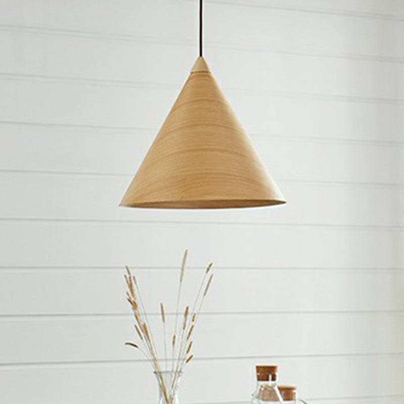 Conical Dining Room Suspension Lamp Wooden 1-Head Minimalistic Hanging Pendant Light Clearhalo 'Ceiling Lights' 'Modern Pendants' 'Modern' 'Pendant Lights' 'Pendants' Lighting' 2293647