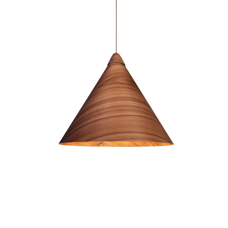 Conical Dining Room Suspension Lamp Wooden 1-Head Minimalistic Hanging Pendant Light Brown Small Clearhalo 'Ceiling Lights' 'Modern Pendants' 'Modern' 'Pendant Lights' 'Pendants' Lighting' 2293649