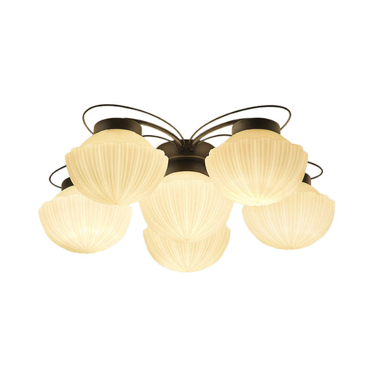 Black 3/4/6 Lights Ceiling Lighting Classic White Glass Bowl Semi Flush Light for Corridor Clearhalo 'Ceiling Lights' 'Close To Ceiling Lights' 'Close to ceiling' 'Flush mount' Lighting' 229364