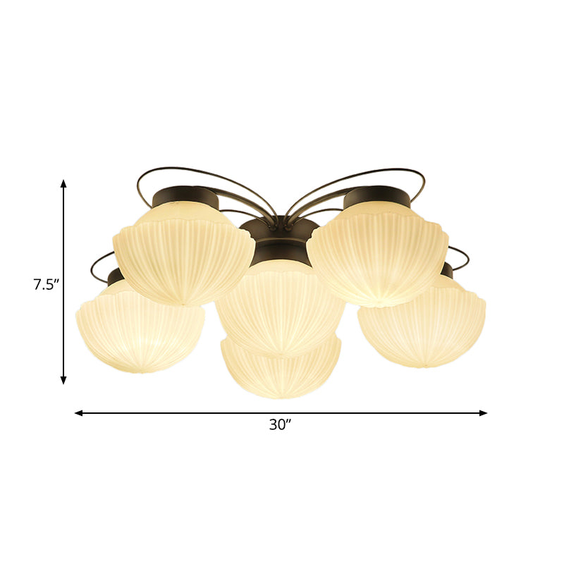 Black 3/4/6 Lights Ceiling Lighting Classic White Glass Bowl Semi Flush Light for Corridor Clearhalo 'Ceiling Lights' 'Close To Ceiling Lights' 'Close to ceiling' 'Flush mount' Lighting' 229365