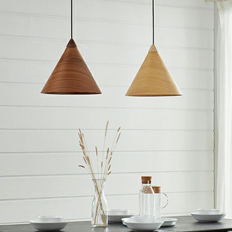 Conical Dining Room Suspension Lamp Wooden 1-Head Minimalistic Hanging Pendant Light Clearhalo 'Ceiling Lights' 'Modern Pendants' 'Modern' 'Pendant Lights' 'Pendants' Lighting' 2293650