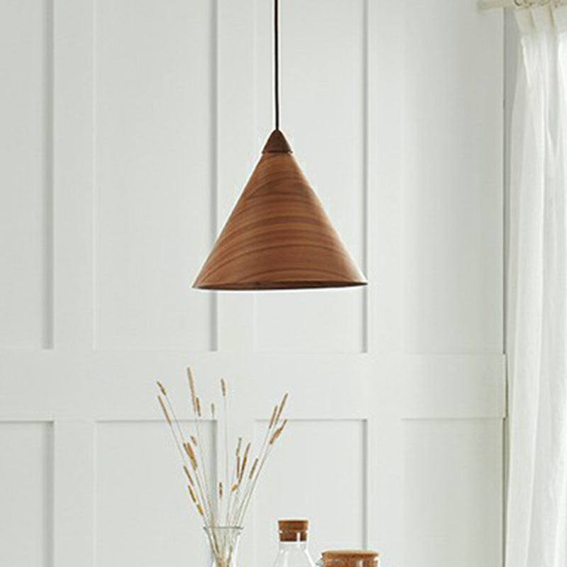 Conical Dining Room Suspension Lamp Wooden 1-Head Minimalistic Hanging Pendant Light Clearhalo 'Ceiling Lights' 'Modern Pendants' 'Modern' 'Pendant Lights' 'Pendants' Lighting' 2293652