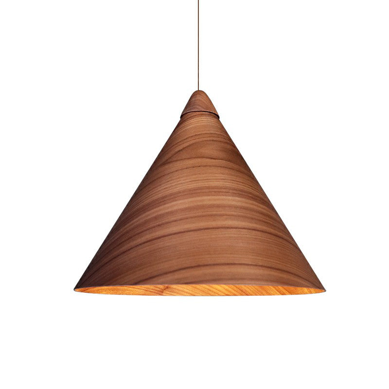 Conical Dining Room Suspension Lamp Wooden 1-Head Minimalistic Hanging Pendant Light Brown Large Clearhalo 'Ceiling Lights' 'Modern Pendants' 'Modern' 'Pendant Lights' 'Pendants' Lighting' 2293653