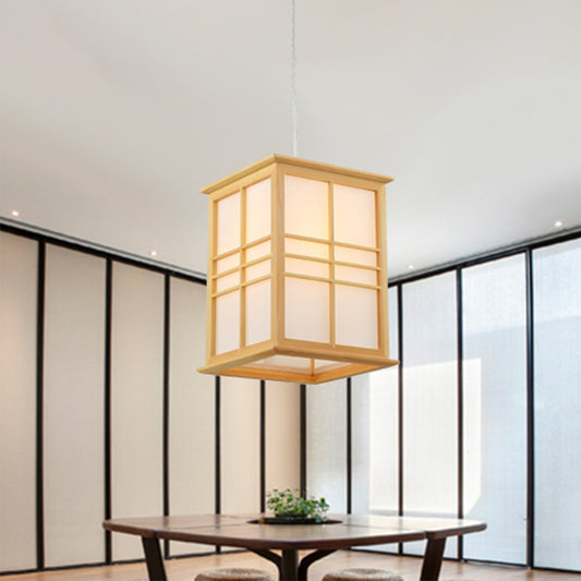 Rectangle Sushi House Pendant Light Wooden 1-Light Japanese Style Hanging Lamp in Beige Wood Clearhalo 'Ceiling Lights' 'Modern Pendants' 'Modern' 'Pendant Lights' 'Pendants' Lighting' 2293678