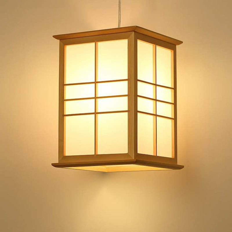Rectangle Sushi House Pendant Light Wooden 1-Light Japanese Style Hanging Lamp in Beige Clearhalo 'Ceiling Lights' 'Modern Pendants' 'Modern' 'Pendant Lights' 'Pendants' Lighting' 2293679