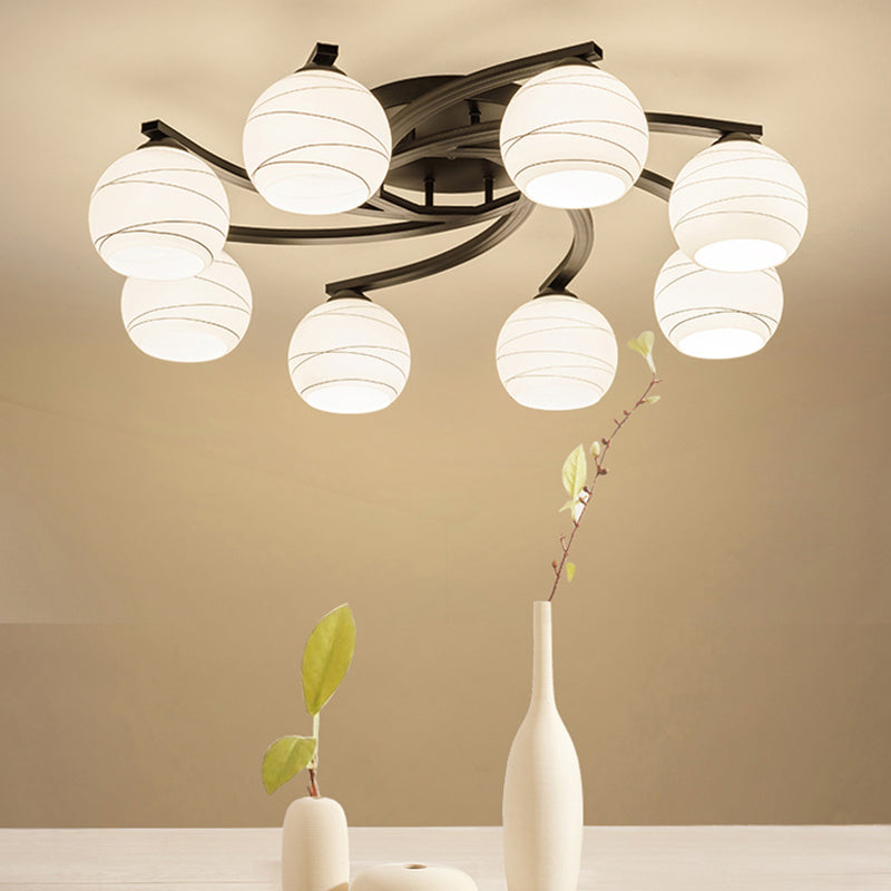 Black 3/5/8 Lights Ceiling Mount Traditional White Glass Spherical Semi Flush Light for Corridor Clearhalo 'Ceiling Lights' 'Chandeliers' 'Close To Ceiling Lights' 'Close to ceiling' 'Glass shade' 'Glass' 'Semi-flushmount' Lighting' 229372