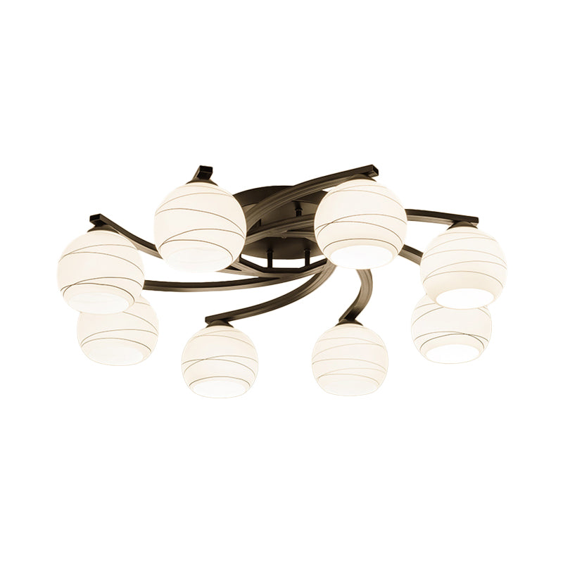 Black 3/5/8 Lights Ceiling Mount Traditional White Glass Spherical Semi Flush Light for Corridor Clearhalo 'Ceiling Lights' 'Chandeliers' 'Close To Ceiling Lights' 'Close to ceiling' 'Glass shade' 'Glass' 'Semi-flushmount' Lighting' 229373