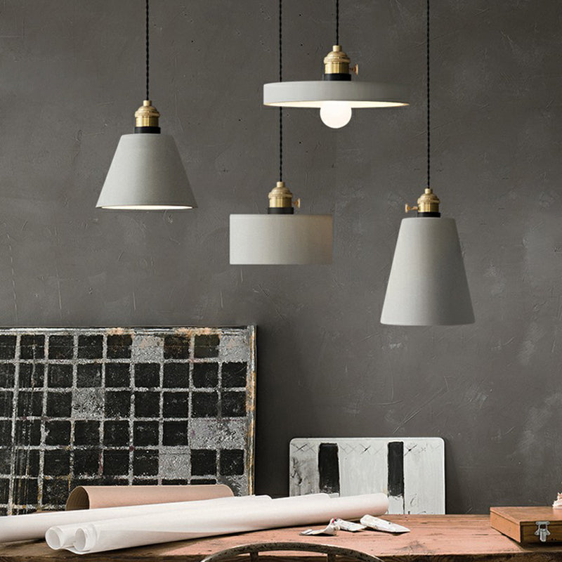 Geometric Dining Room Down Lighting Cement 1-Light Minimalist Pendant Light with Rotary Switch in Grey Clearhalo 'Ceiling Lights' 'Modern Pendants' 'Modern' 'Pendant Lights' 'Pendants' Lighting' 2293751