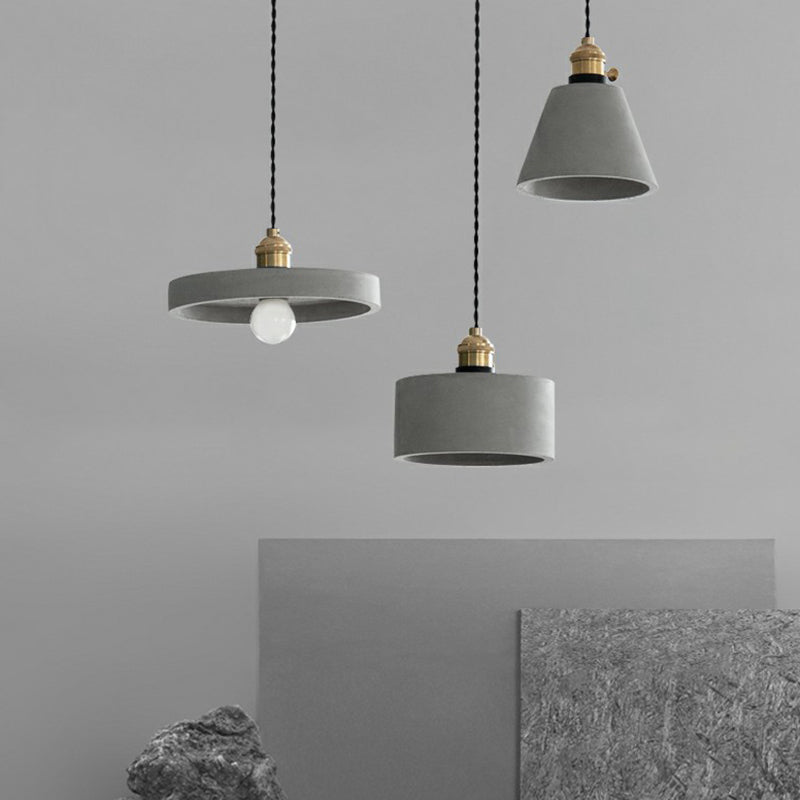 Geometric Dining Room Down Lighting Cement 1-Light Minimalist Pendant Light with Rotary Switch in Grey Clearhalo 'Ceiling Lights' 'Modern Pendants' 'Modern' 'Pendant Lights' 'Pendants' Lighting' 2293758