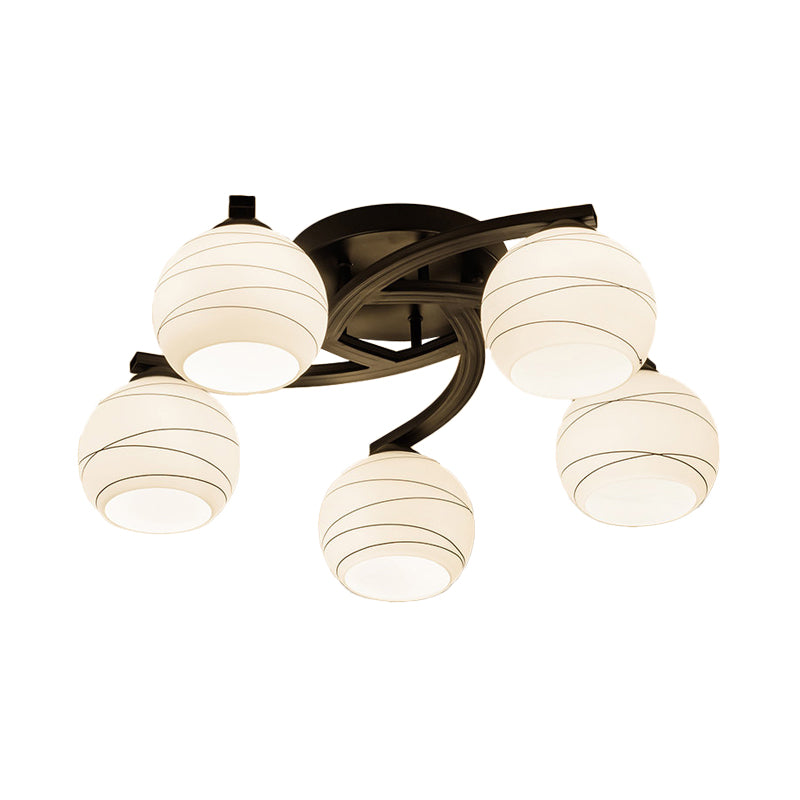 Black 3/5/8 Lights Ceiling Mount Traditional White Glass Spherical Semi Flush Light for Corridor Clearhalo 'Ceiling Lights' 'Chandeliers' 'Close To Ceiling Lights' 'Close to ceiling' 'Glass shade' 'Glass' 'Semi-flushmount' Lighting' 229376