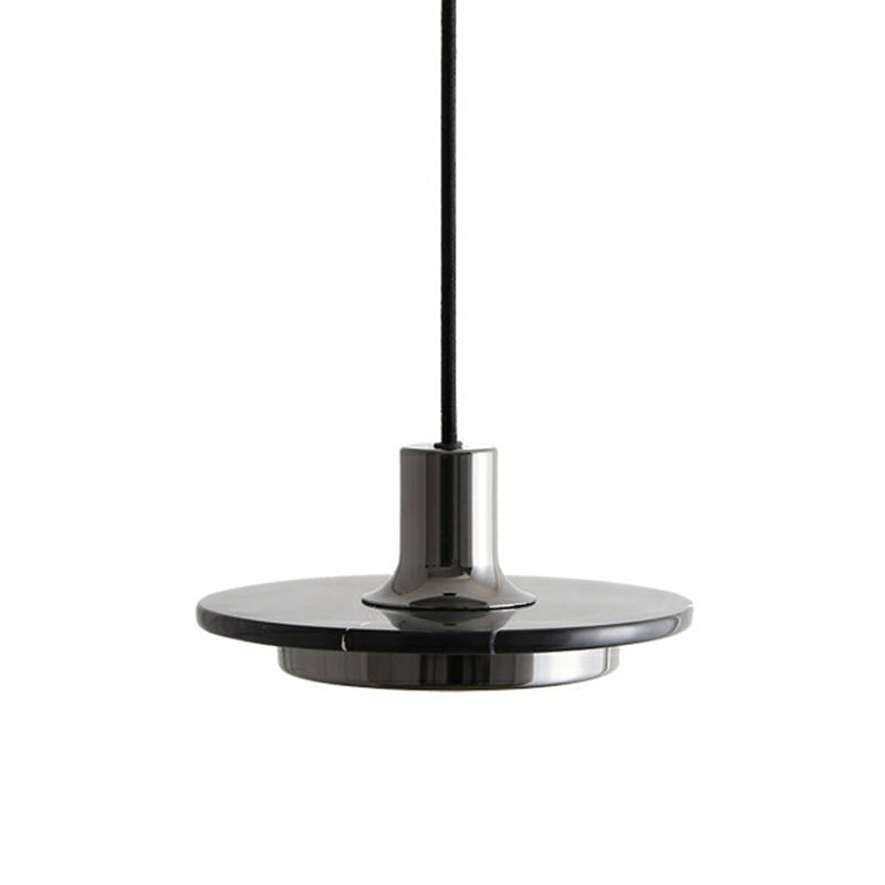 Pot-Lid LED Hanging Light Post-Modern Marble 1 Bulb Restaurant Ceiling Pendant Lamp Black Clearhalo 'Ceiling Lights' 'Modern Pendants' 'Modern' 'Pendant Lights' 'Pendants' Lighting' 2293775