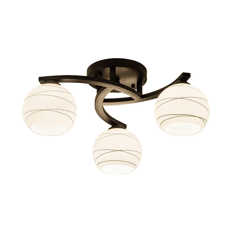 Black 3/5/8 Lights Ceiling Mount Traditional White Glass Spherical Semi Flush Light for Corridor Clearhalo 'Ceiling Lights' 'Chandeliers' 'Close To Ceiling Lights' 'Close to ceiling' 'Glass shade' 'Glass' 'Semi-flushmount' Lighting' 229379