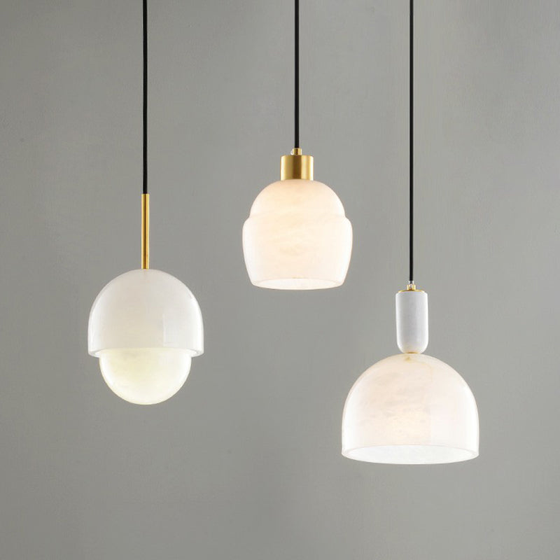 White Small Pendant Lighting Minimalism 1-Light Marble Hanging Light Kit for Bedroom Clearhalo 'Ceiling Lights' 'Modern Pendants' 'Modern' 'Pendant Lights' 'Pendants' Lighting' 2293799