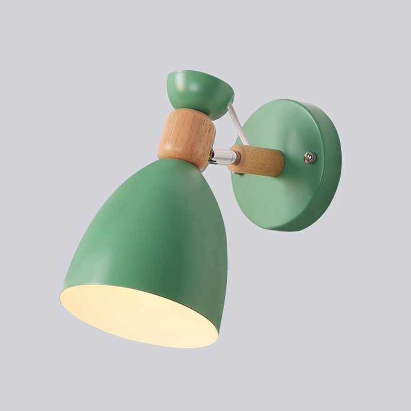 Geometric Wall Mounted Reading Light Macaron Metal 1-Light Wall Sconce Lighting with Wood Deco Green Clearhalo 'Wall Lamps & Sconces' 'Wall Lights' Lighting' 2293802