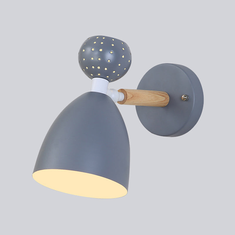 Geometric Wall Mounted Reading Light Macaron Metal 1-Light Wall Sconce Lighting with Wood Deco Grey Clearhalo 'Wall Lamps & Sconces' 'Wall Lights' Lighting' 2293803