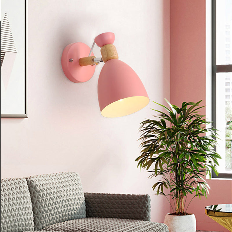 Geometric Wall Mounted Reading Light Macaron Metal 1-Light Wall Sconce Lighting with Wood Deco Clearhalo 'Wall Lamps & Sconces' 'Wall Lights' Lighting' 2293804