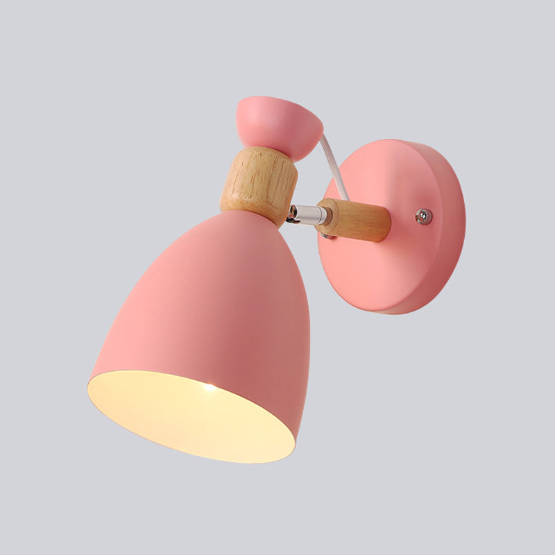 Geometric Wall Mounted Reading Light Macaron Metal 1-Light Wall Sconce Lighting with Wood Deco Pink Clearhalo 'Wall Lamps & Sconces' 'Wall Lights' Lighting' 2293805