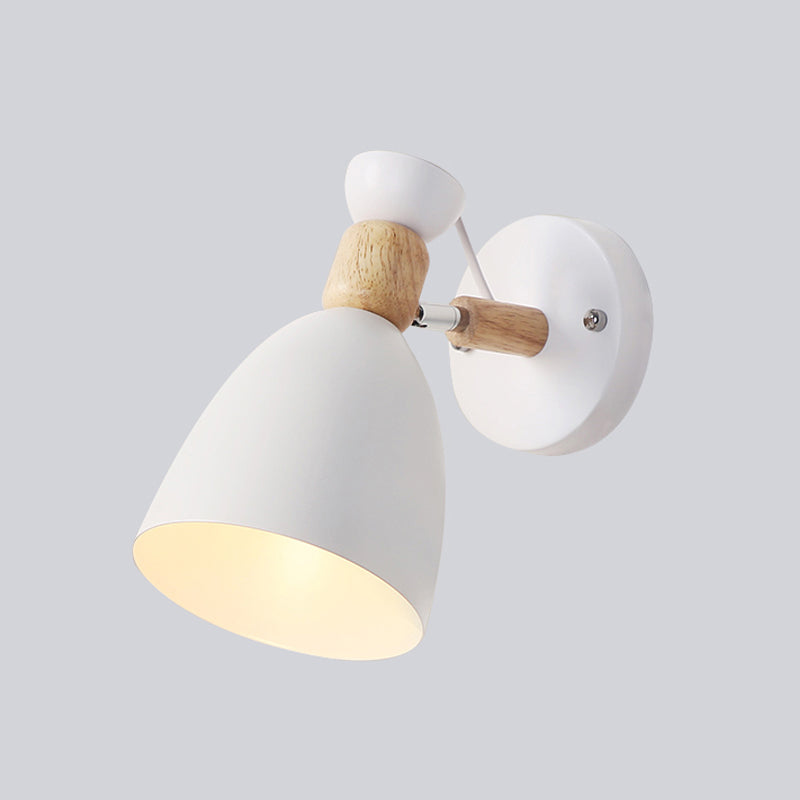 Geometric Wall Mounted Reading Light Macaron Metal 1-Light Wall Sconce Lighting with Wood Deco White Clearhalo 'Wall Lamps & Sconces' 'Wall Lights' Lighting' 2293806