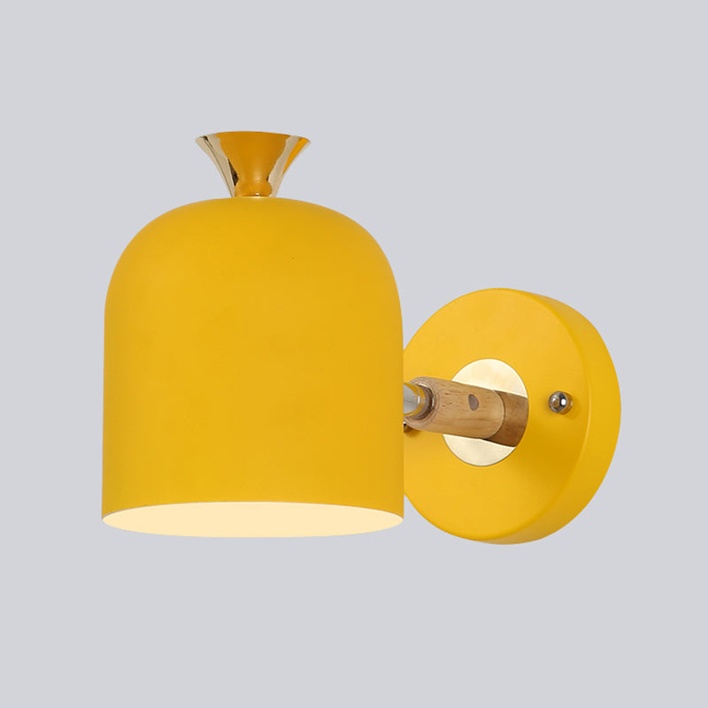 Geometric Wall Mounted Reading Light Macaron Metal 1-Light Wall Sconce Lighting with Wood Deco Yellow Clearhalo 'Wall Lamps & Sconces' 'Wall Lights' Lighting' 2293807