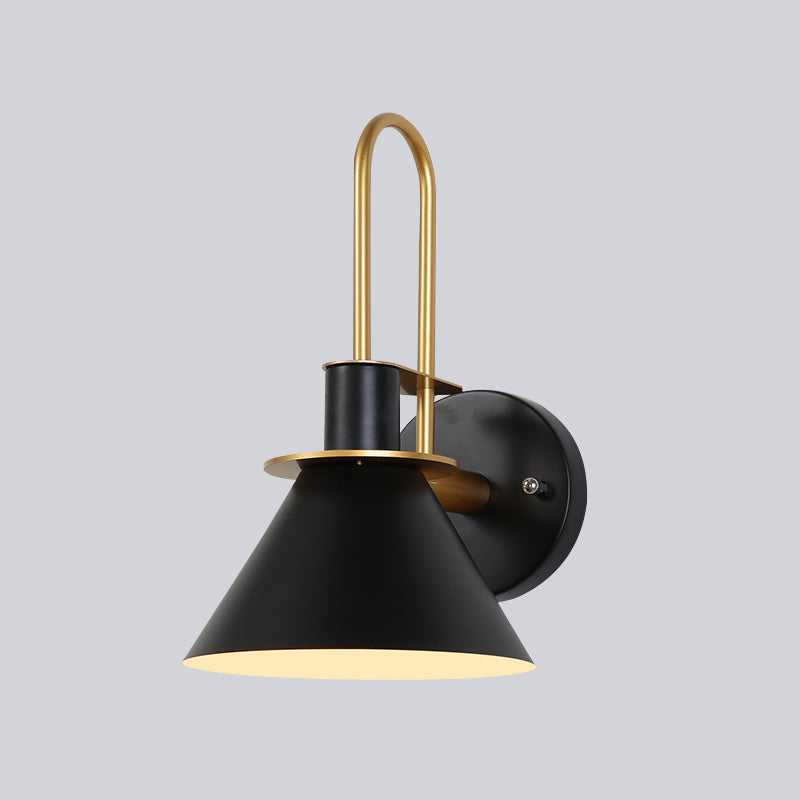 Geometric Wall Mounted Reading Light Macaron Metal 1-Light Wall Sconce Lighting with Wood Deco Black Clearhalo 'Wall Lamps & Sconces' 'Wall Lights' Lighting' 2293808