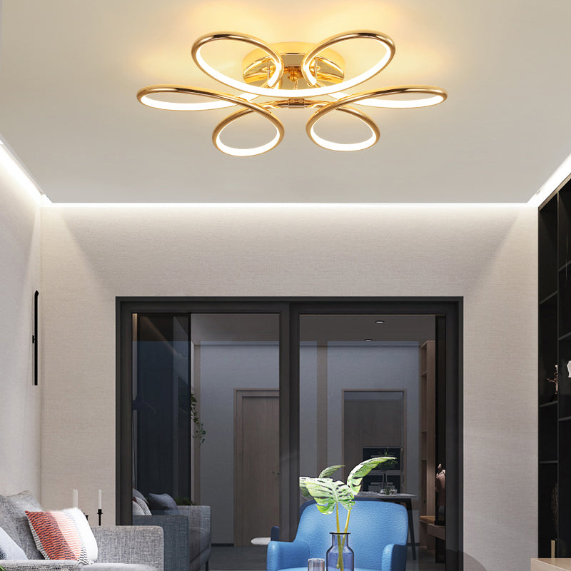 Gold Flower LED Flush Mount Lamp Simplicity Metal Semi Flush Ceiling Light Fixture Clearhalo 'Ceiling Lights' 'Close To Ceiling Lights' 'Close to ceiling' 'Semi-flushmount' Lighting' 2293824