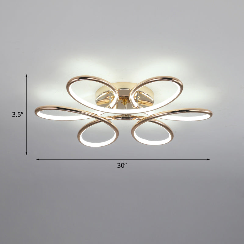 Gold Flower LED Flush Mount Lamp Simplicity Metal Semi Flush Ceiling Light Fixture Gold 30" White Clearhalo 'Ceiling Lights' 'Close To Ceiling Lights' 'Close to ceiling' 'Semi-flushmount' Lighting' 2293825