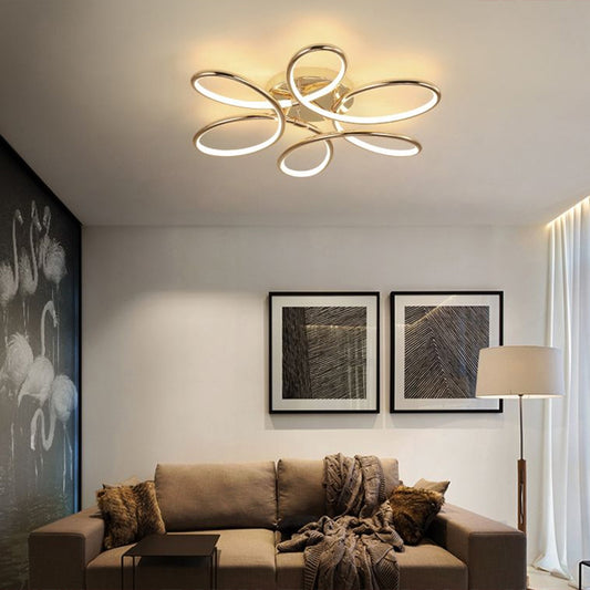 Gold Flower LED Flush Mount Lamp Simplicity Metal Semi Flush Ceiling Light Fixture Clearhalo 'Ceiling Lights' 'Close To Ceiling Lights' 'Close to ceiling' 'Semi-flushmount' Lighting' 2293827