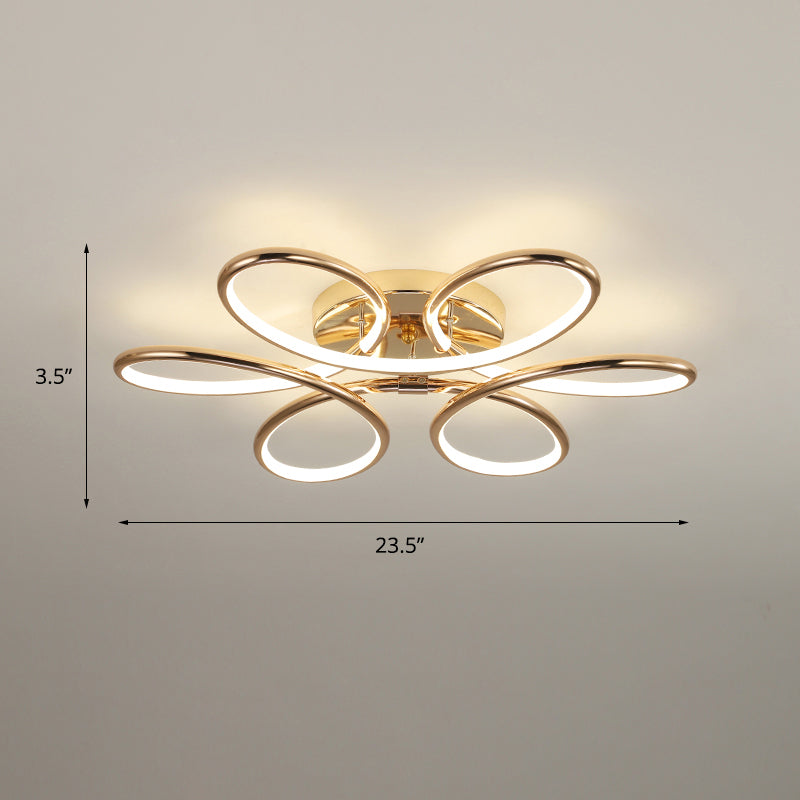 Gold Flower LED Flush Mount Lamp Simplicity Metal Semi Flush Ceiling Light Fixture Gold 23.5" Warm Clearhalo 'Ceiling Lights' 'Close To Ceiling Lights' 'Close to ceiling' 'Semi-flushmount' Lighting' 2293828