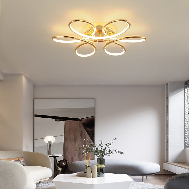 Gold Flower LED Flush Mount Lamp Simplicity Metal Semi Flush Ceiling Light Fixture Clearhalo 'Ceiling Lights' 'Close To Ceiling Lights' 'Close to ceiling' 'Semi-flushmount' Lighting' 2293829