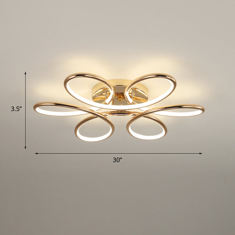 Gold Flower LED Flush Mount Lamp Simplicity Metal Semi Flush Ceiling Light Fixture Gold 30" Warm Clearhalo 'Ceiling Lights' 'Close To Ceiling Lights' 'Close to ceiling' 'Semi-flushmount' Lighting' 2293832