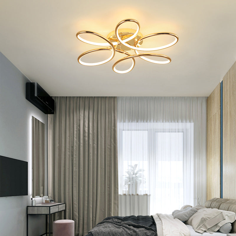 Gold Flower LED Flush Mount Lamp Simplicity Metal Semi Flush Ceiling Light Fixture Clearhalo 'Ceiling Lights' 'Close To Ceiling Lights' 'Close to ceiling' 'Semi-flushmount' Lighting' 2293833