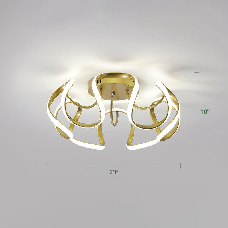 Metal Floral Curves Ceiling Lighting Minimalistic LED Semi Flush Light for Bedroom Gold White Clearhalo 'Ceiling Lights' 'Close To Ceiling Lights' 'Close to ceiling' 'Semi-flushmount' Lighting' 2293859