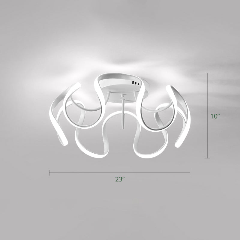 Metal Floral Curves Ceiling Lighting Minimalistic LED Semi Flush Light for Bedroom White White Clearhalo 'Ceiling Lights' 'Close To Ceiling Lights' 'Close to ceiling' 'Semi-flushmount' Lighting' 2293864