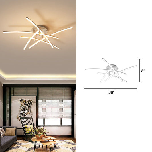 Crossed Rod Flush Mount Ceiling Light Simple Metal Bedroom LED Flush Light Fixture 5 White Clearhalo 'Ceiling Lights' 'Close To Ceiling Lights' 'Close to ceiling' 'Semi-flushmount' Lighting' 2293875