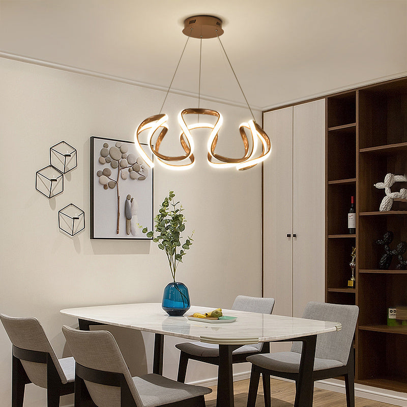 Gold Plated Curves LED Pendant Lamp Simplicity Acrylic Chandelier Light for Dining Room Clearhalo 'Ceiling Lights' 'Chandeliers' 'Modern Chandeliers' 'Modern' Lighting' 2293959