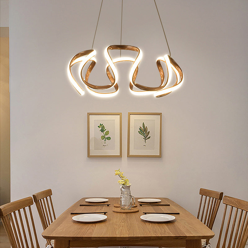 Gold Plated Curves LED Pendant Lamp Simplicity Acrylic Chandelier Light for Dining Room Clearhalo 'Ceiling Lights' 'Chandeliers' 'Modern Chandeliers' 'Modern' Lighting' 2293961