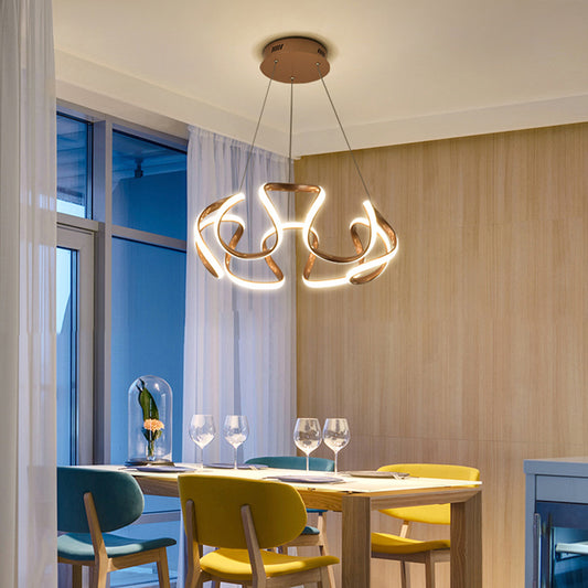Gold Plated Curves LED Pendant Lamp Simplicity Acrylic Chandelier Light for Dining Room Clearhalo 'Ceiling Lights' 'Chandeliers' 'Modern Chandeliers' 'Modern' Lighting' 2293963