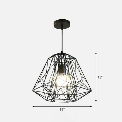 Iron Wire Diamond Pendant Lamp Loft Style 1 Bulb Restaurant Ceiling Hang Light in Black Black B Clearhalo 'Art Deco Pendants' 'Black' 'Cast Iron' 'Ceiling Lights' 'Ceramic' 'Crystal' 'Industrial Pendants' 'Industrial' 'Metal' 'Middle Century Pendants' 'Pendant Lights' 'Pendants' 'Rustic Pendants' 'Tiffany' Lighting' 2294043