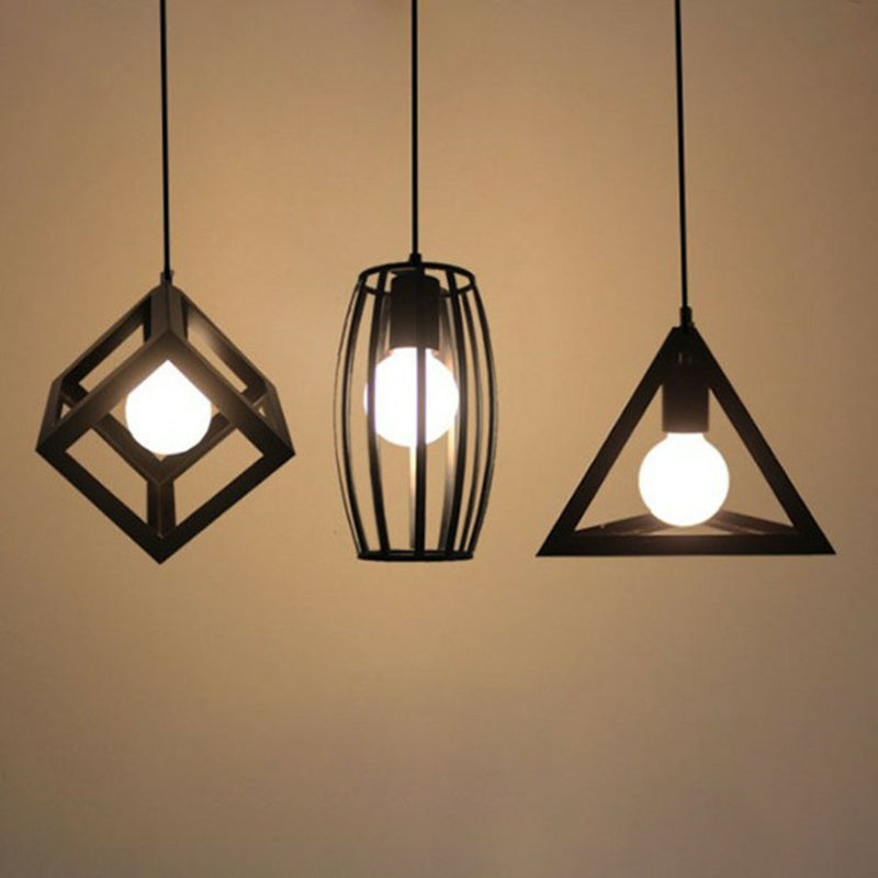 Vintage Geometric Pendant Ceiling Light Single-Bulb Metal Suspension Lamp in Black Clearhalo 'Art Deco Pendants' 'Black' 'Cast Iron' 'Ceiling Lights' 'Ceramic' 'Crystal' 'Industrial Pendants' 'Industrial' 'Metal' 'Middle Century Pendants' 'Pendant Lights' 'Pendants' 'Rustic Pendants' 'Tiffany' Lighting' 2294057