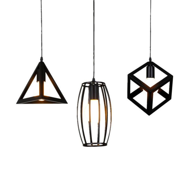 Vintage Geometric Pendant Ceiling Light Single-Bulb Metal Suspension Lamp in Black Clearhalo 'Art Deco Pendants' 'Black' 'Cast Iron' 'Ceiling Lights' 'Ceramic' 'Crystal' 'Industrial Pendants' 'Industrial' 'Metal' 'Middle Century Pendants' 'Pendant Lights' 'Pendants' 'Rustic Pendants' 'Tiffany' Lighting' 2294059