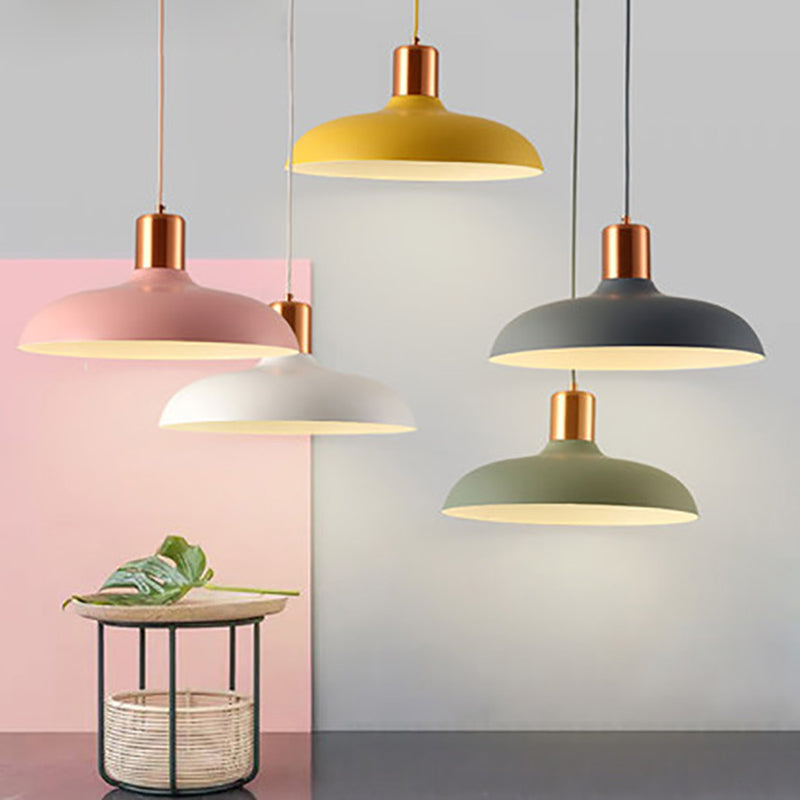 Bowl Shaped Restaurant Pendulum Light Metal 1 Bulb Macaron Suspension Pendant Light Clearhalo 'Ceiling Lights' 'Pendant Lights' 'Pendants' Lighting' 2294098