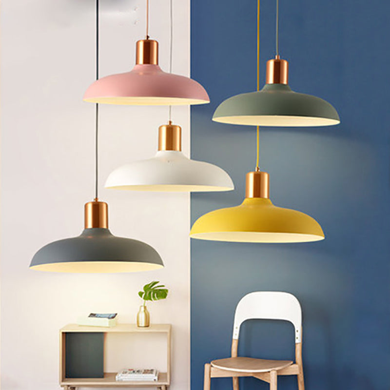 Bowl Shaped Restaurant Pendulum Light Metal 1 Bulb Macaron Suspension Pendant Light Clearhalo 'Ceiling Lights' 'Pendant Lights' 'Pendants' Lighting' 2294099