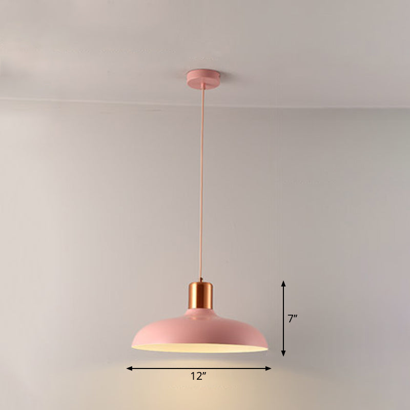 Bowl Shaped Restaurant Pendulum Light Metal 1 Bulb Macaron Suspension Pendant Light Pink Clearhalo 'Ceiling Lights' 'Pendant Lights' 'Pendants' Lighting' 2294102_1b18de55-4995-4ee9-9ebf-6f029b6ceff7