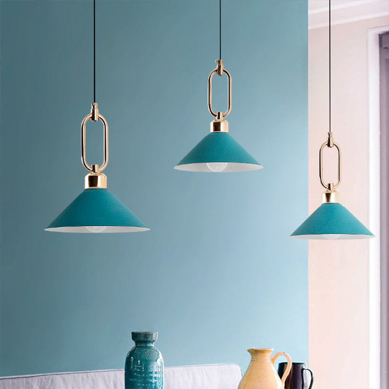 Macaron Single-Bulb Pendant Light Conical Ceiling Lamp with Metal Shade and Oval Ring Clearhalo 'Ceiling Lights' 'Pendant Lights' 'Pendants' Lighting' 2294110